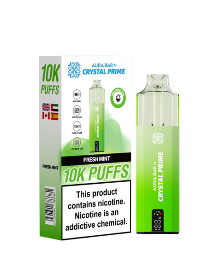 Crystal Prime 10000 Puffs Disposable Vape UK, having Green colour and Fresh Mint flavour.