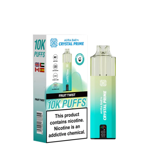 Crystal Prime 10000 Puffs Disposable Vape UK, having Green and Blue colour and Fruit Twist flavour.