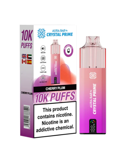 Crystal Prime 10000 Puffs Disposable Vape UK, having Pink colour and Cherry Plum flavour.