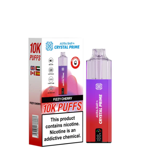 Crystal Prime 10000 Puffs Disposable Vape UK, having Purple and Red colour and Fizzy Cherry flavour.