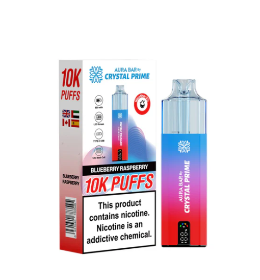 Crystal Prime 10000 Puffs Disposable Vape UK, having Red and Blue colour and Blueberry Raspberry flavour.
