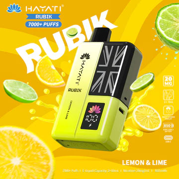 Hayati Rubik 7000+ Puffs Disposable Pod Vape Kit UK, with yellow Colour and having Lemon & Lime flavour.