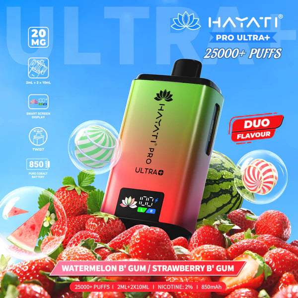 Hayati Ultra+:Long-lasting| 20 Flavours| 25000 Puffs & pack of 5 Bart Vapes Hayati Ultra+:Long-lasting| 20 Flavours| 25000 Puffs & pack of 5 Bart Vapes