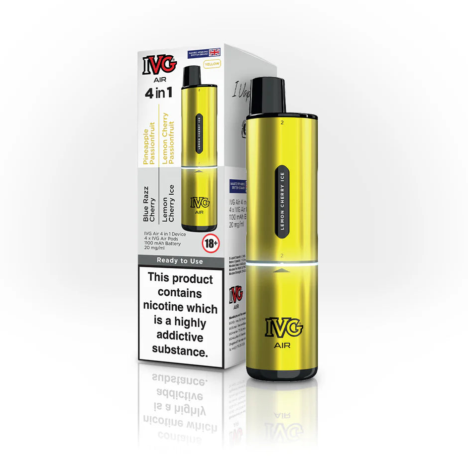 IVG Air 2400 Disposable Vape | 4 IN 1 Flavours UK, with Yellow Colour and Having Yellow Edition Flavours.
