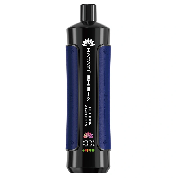 Hayati Pro Max Shisha 15000 Puffs Disposable Vape UK, with Dark Blue colour and having Blue Slush & Raspberry flavour.