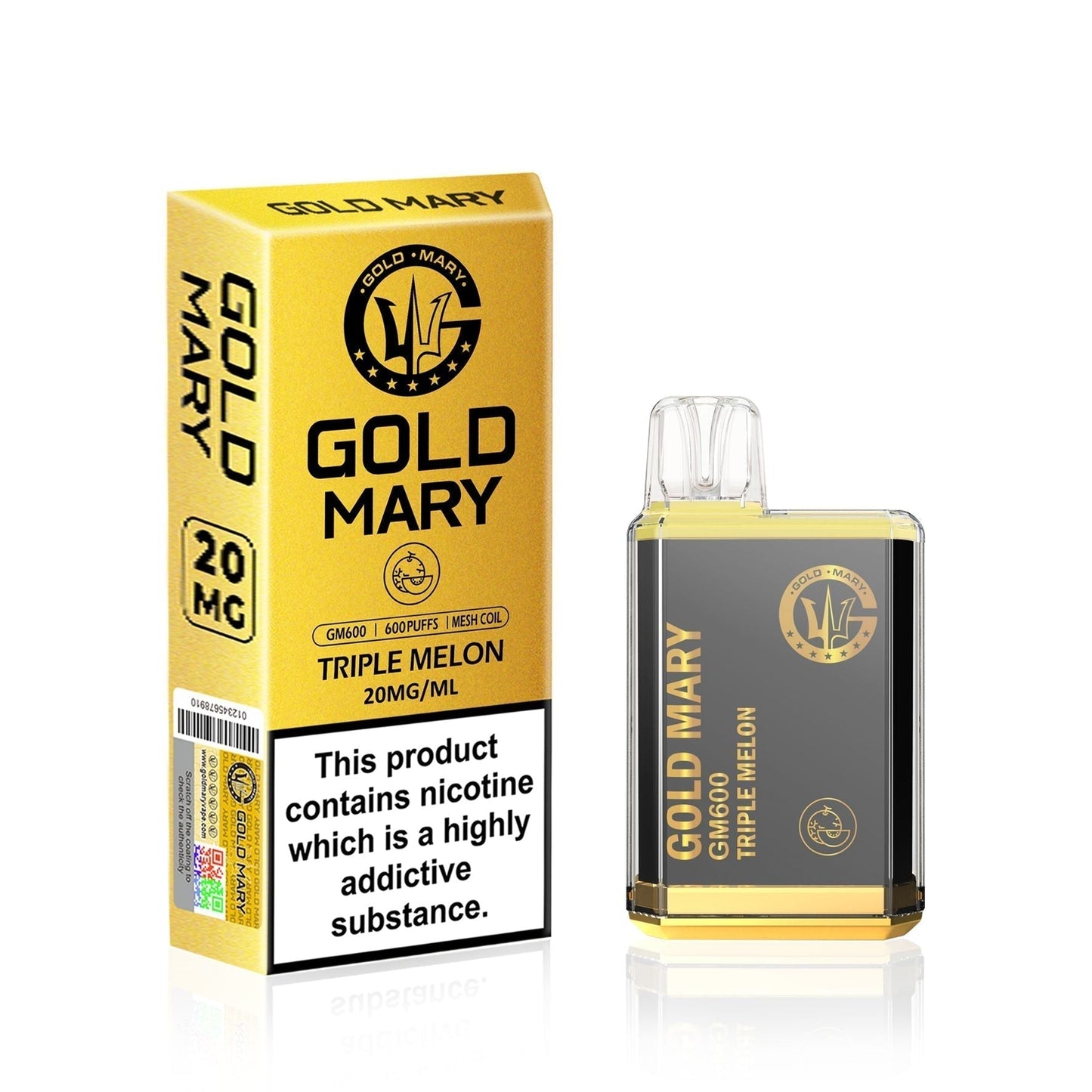 Gold Mary GM600 puffs disposable vape UK, with Triple Mango Flavour.