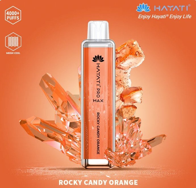 Bottle of Hayati Pro Max 4000 Disposable Vape (Orange) of Rockey Candy orange flavour