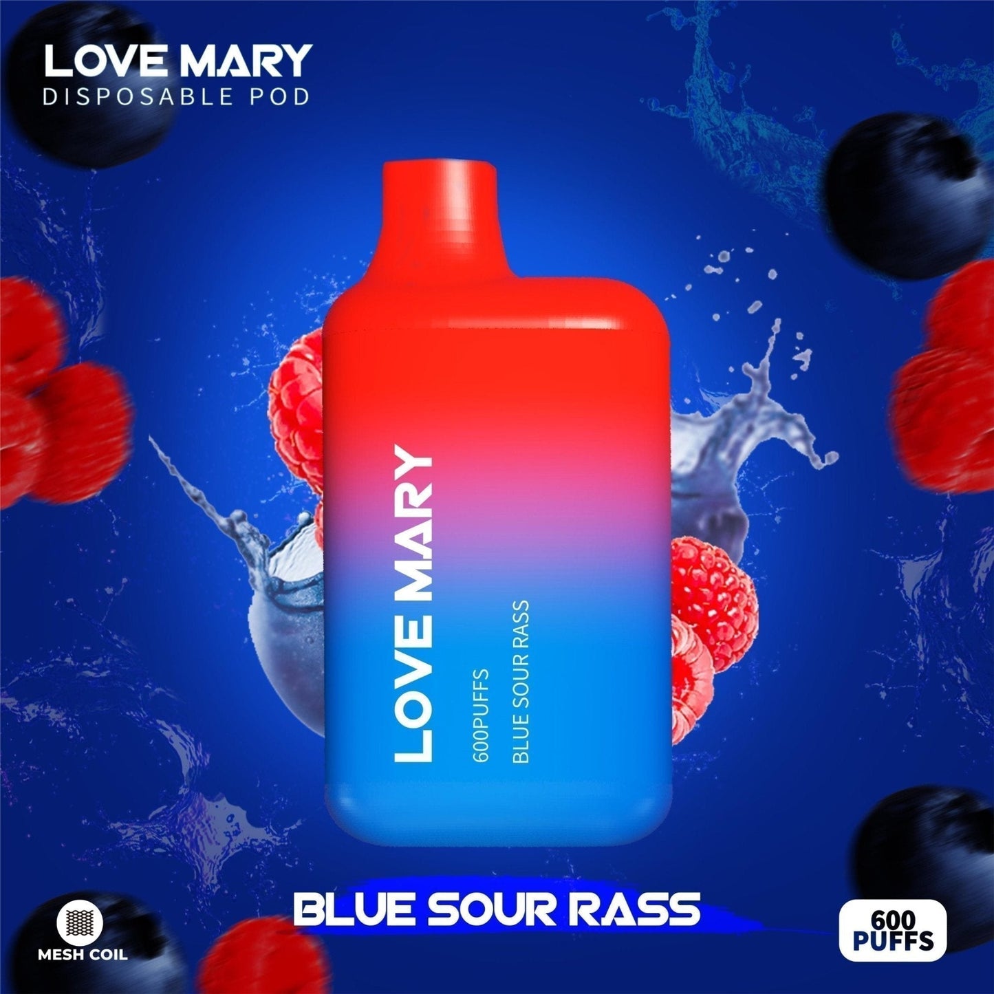 A Bottle of Love marry 600puffs Vape of (Partially Blue and Red Color) Blue Sour Rass Flavor.