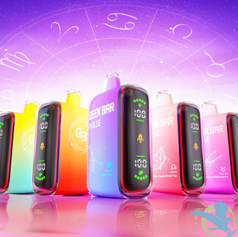 Colorful Geek Bar Pulse 15000 puffs disposable vapes with zodiac themes.