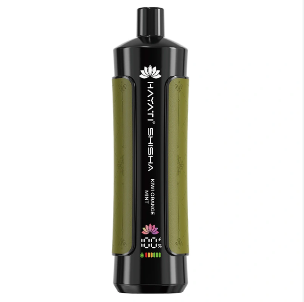 Hayati Pro Max Shisha 15000 Puffs Disposable Vape UK, with Olive colour and having Kiwi Orange Mint flavour.