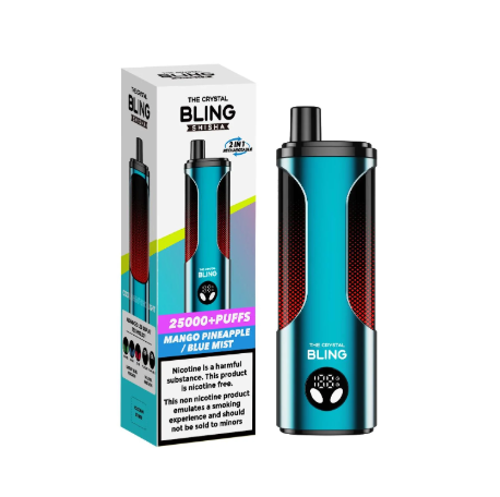 The Crystal Bling Shisha 25000 Puffs Disposable Vape UK, with Blue colour and having Mango Pineapple and Blue Mist  Flavour.