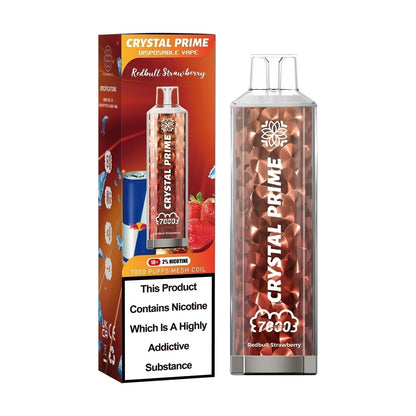 Crystal Prime 7000 puffs Disposable Vape in UK, with Brown Colour and  RedBull Strawberry  Flavour.