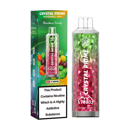 Crystal Prime 7000 puffs Disposable Vape in UK, with Red and Green Colour and  Rainbow Candy Flavour.