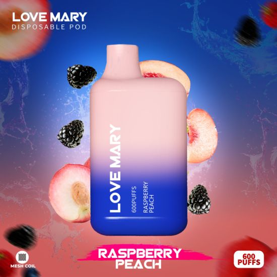 A Bottle of Love marry 600puffs Vape of (Partially  Blue and off pink Color) Raspberry Peach Flavor.